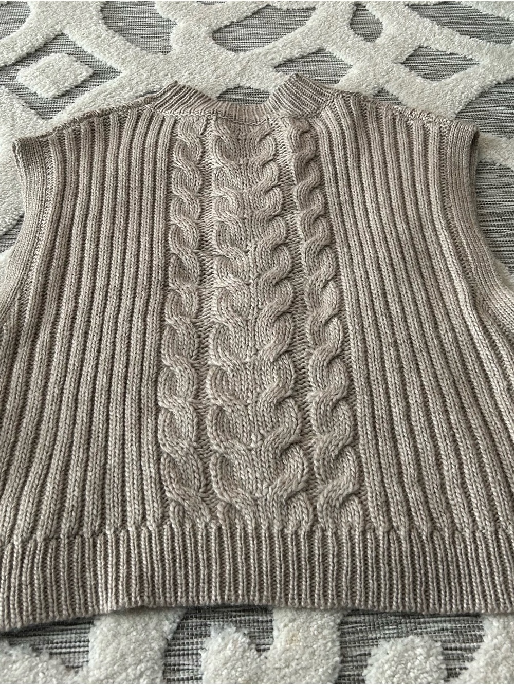 Mustard Seed Taupe Cable Knit Sleeveless Sweater Vest